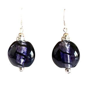 Indio Jewelry Purple & Black Murano .925 Sterling Earrings #348
